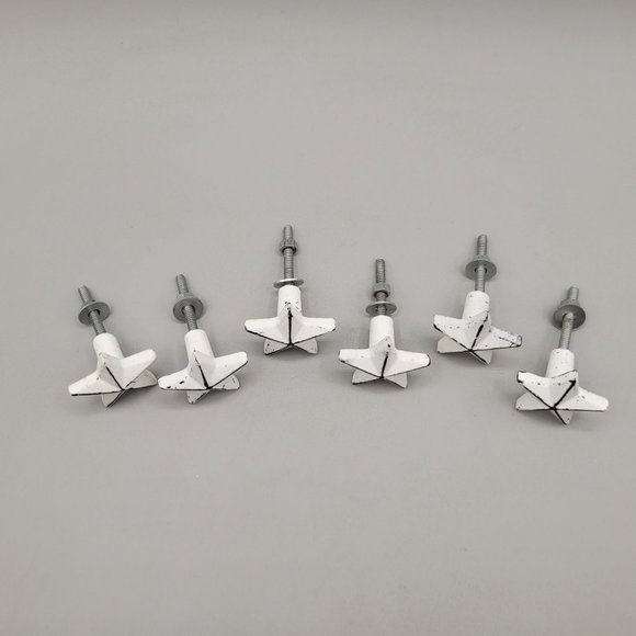 Cast Iron Stars Drawer Knobs Antiqued White Finish Set of 6 - Picture 3 of 5